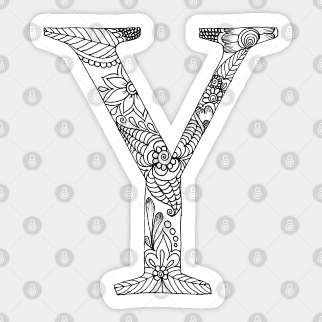Henna Alphabet Y / Henna Letter Y - Black Henna Line Art Sticker by Tilila